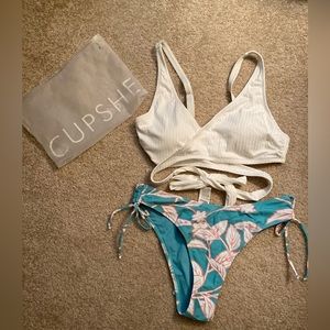 Cupshe White Top & Blue/Pink Floral Bottoms Set